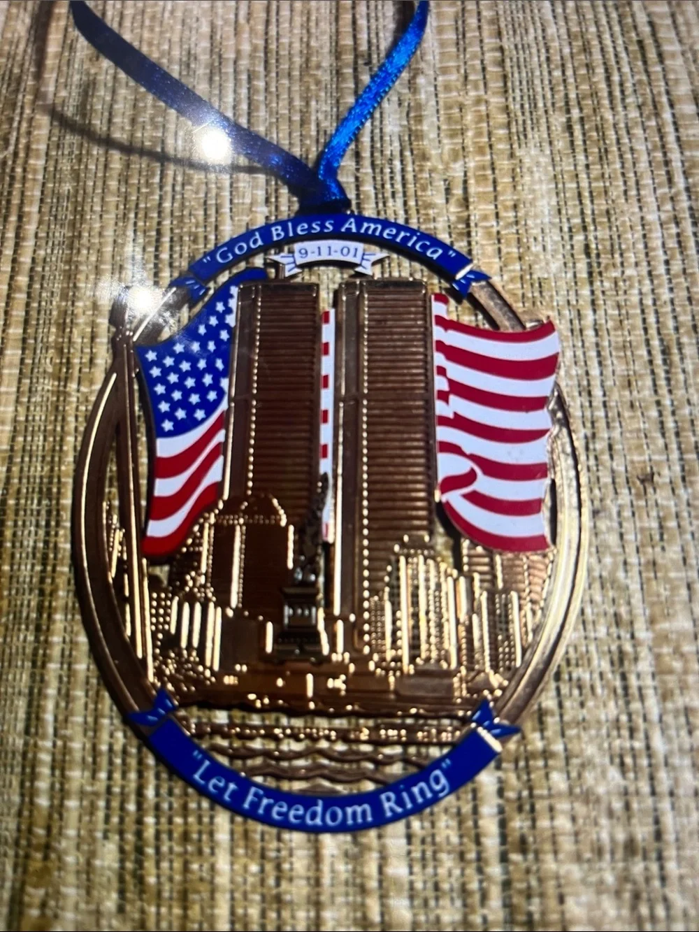 Patriotic 'God Bless America' Let Freedom Ring Ornament with USA Flags